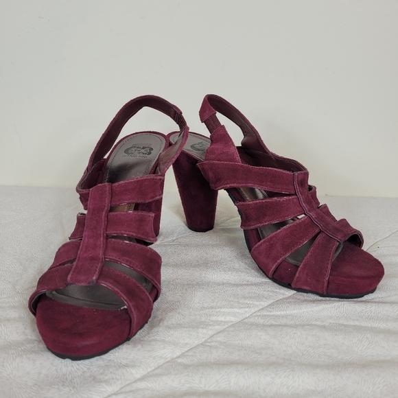 Gianni Bini burgundy suede strappy platform sandals cone heels boho festival 9.5 - Picture 1 of 9